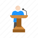 conference, male speaker, podium, speech