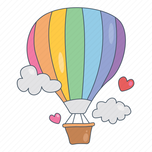 Hot air balloon, fly, rainbow, love sticker - Download on Iconfinder