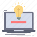 bulb, idea, laptop, solution