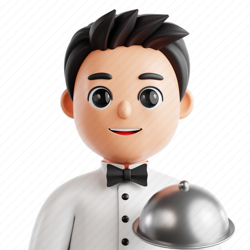 Waiter, 3d icon, 3d render, 3d illustration, profession, professional, occupation 3D illustration - Download on Iconfinder