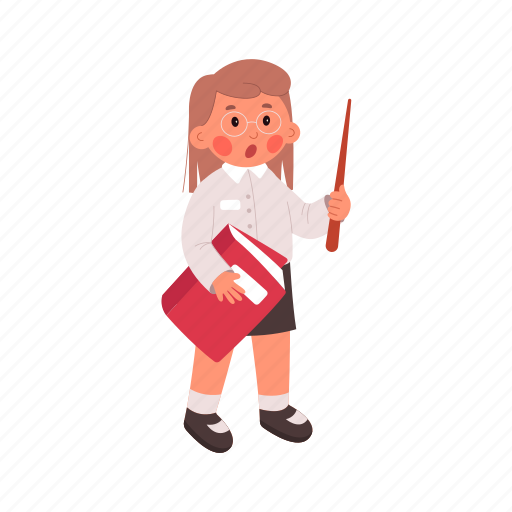 Teacher, flat, icon, young, girl, book, pointer icon - Download on Iconfinder