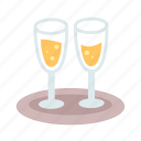 goblet, flat, icon, two, glassware, champagne, drink, alcohol, profession