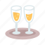 goblet, flat, icon, two, glassware, champagne, drink, alcohol, profession 