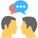 communication, conversation, dialogue between two people, discussion, people talking, speech bubbles