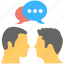 communication, conversation, dialogue between two people, discussion, people talking, speech bubbles 