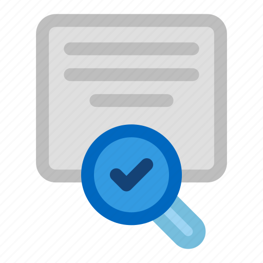 Research, checkmark, file, magnifying glass, search icon - Download on Iconfinder