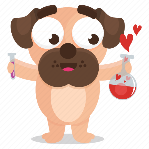 Chemistry, dog, emoji, emoticon, love, pug, sticker icon - Download on Iconfinder