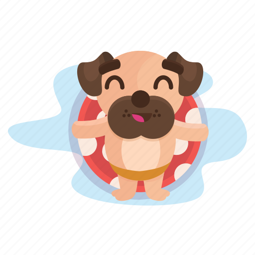 Dog, emoji, emoticon, pool, pug, relaxation, sticker icon - Download on Iconfinder