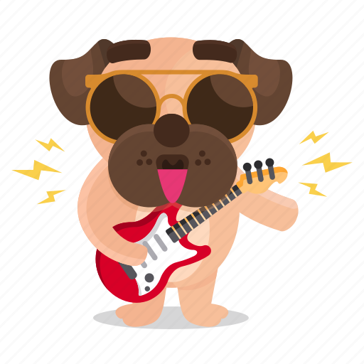 Dog, emoji, emoticon, music, pug, rockstar, sticker icon - Download on Iconfinder