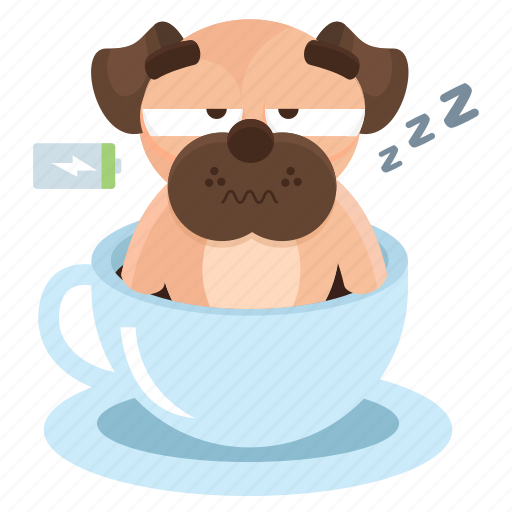 Coffee, dog, emoji, emoticon, pug, sticker, tired icon - Download on Iconfinder