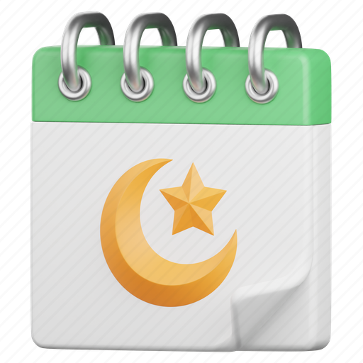 Calendar, month, day, holy, crescent and star, eid al fitr, ramadan 3D illustration - Download on Iconfinder