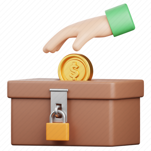 Donation, charity, zakat, giving, box, money, coin 3D illustration - Download on Iconfinder