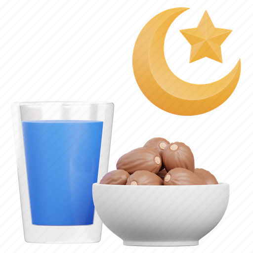 Iftar, iftar time, eating time, fasting, dates, islam, ramadan 3D illustration - Download on Iconfinder