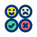 rating, happy face, sad face, accept, reject, check, unchecked, positive feedback, negative feedback