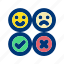 rating, happy face, sad face, accept, reject, check, unchecked, positive feedback, negative feedback 