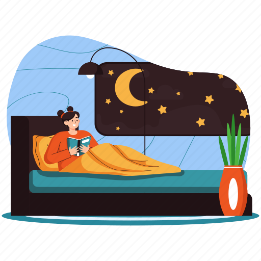 Reading, book, bedroom, study, learning, knowledge, sleeping illustration - Download on Iconfinder