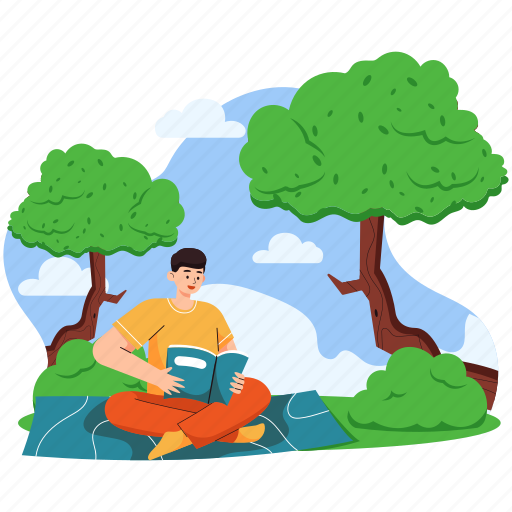 Reading, book, park, forest, learning, nature, education illustration - Download on Iconfinder