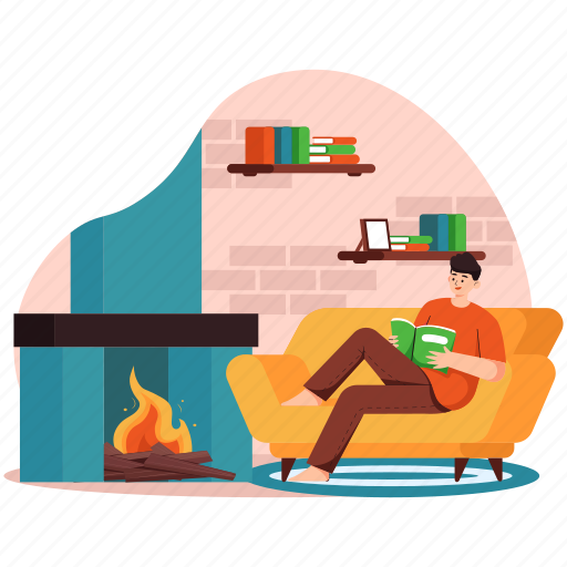 Reading, books, home, furniture, learning, estate, interior illustration - Download on Iconfinder