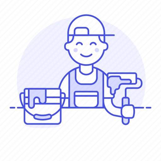 Brush, bucket, construction, estate, house, male, overall icon - Download on Iconfinder