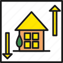 arrow, home, house, increase, price 