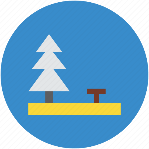 Bench, fur tree, garden, greenery, lawn, park, yard icon - Download on Iconfinder
