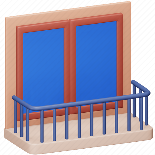 Balcony, real, estate, home, house, window, terrace 3D illustration - Download on Iconfinder