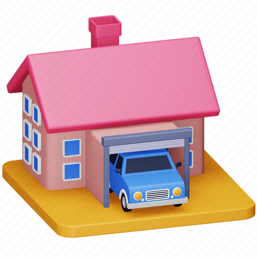 Garage, real, estate, building, house, home, car 3D illustration - Download on Iconfinder