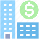 bank, buildings, dollar, dollar sign, enterprise, office, real estate