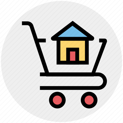 Cart, concrete cart, construction, house, house cart, house in cart, real estate icon - Download on Iconfinder