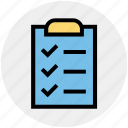 checkmark, clipboard, document, list, page, paper, task