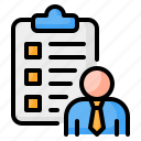 requirements, task, list, checklist, clipboard, avatar, businessman