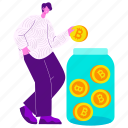crypto saving, savings, glass jar, coins, bitcoin, insert, crypto, investment, cryptocurrency 