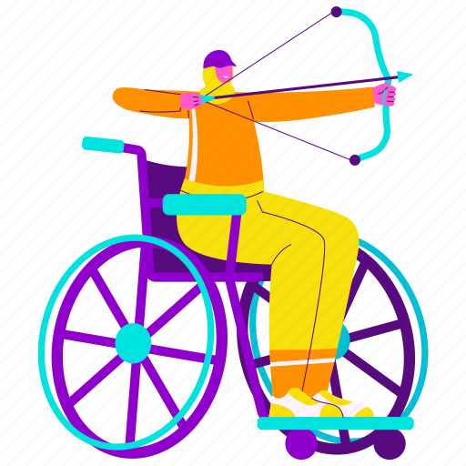Disabled archery, archery, handicapped, paralympic, wheelchair, woman hijab, exercise illustration - Download on Iconfinder