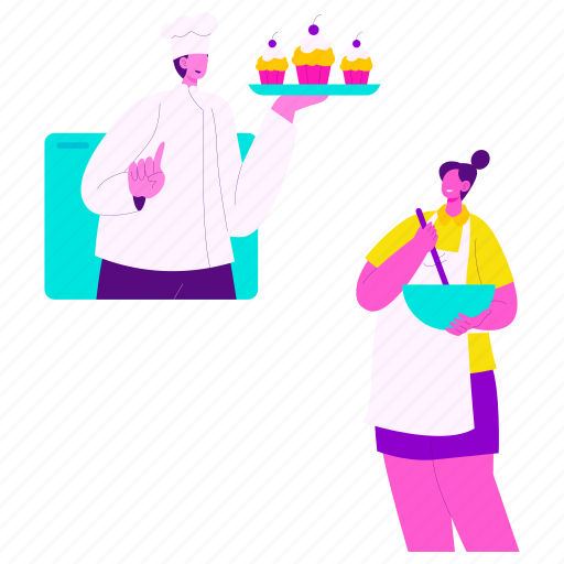 Cooking online course, cupcake, cake, tutorial, video, kitchen, cooking illustration - Download on Iconfinder