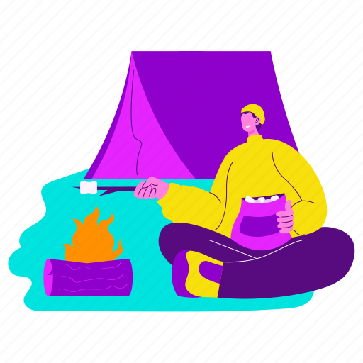 Camping, camp, tent, adventure, campfire, marshmallow, nature illustration - Download on Iconfinder