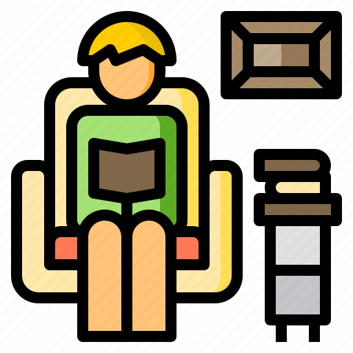 Books, cabinets, picture, read, sofa icon - Download on Iconfinder