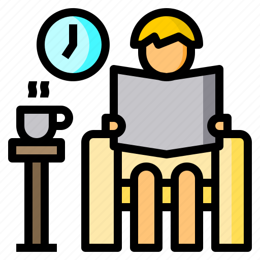 Chair, clock, coffee, newspaper, read icon - Download on Iconfinder