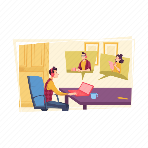 Relaxing, remotely, meeting, quarantine, assistance, social distancing, consultation illustration - Download on Iconfinder