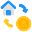 house, home, real, estate, circular, arrow, dollar, investment, loan 