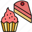 bakery, cupcake, dessert, food, sweet, piece, cake 