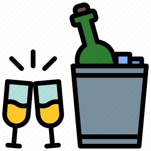 Champagne, bucket, ice, glass, cheers, restaurant icon - Download on Iconfinder