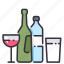 alcohol, bottle, drink, glass, water, wine 