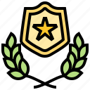 badge, guard, laurel, shield, wreath