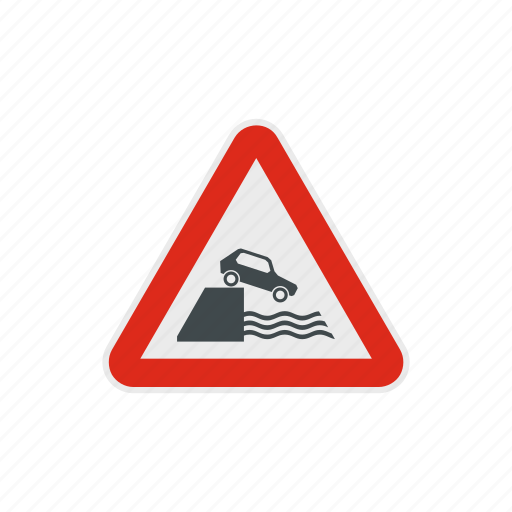 Car, danger, riverbank, road, traffic, warning, water icon - Download on Iconfinder