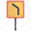 dangerous curve, hazard warning, left curve, traffic sign, traffic warning 