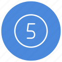 blue, five, number, white, circle, filled, round