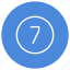 blue, number, seven, white, circle, filled, round 