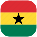 country, flag, ghana, national, rounded, square