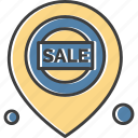 discount, location, map, sale