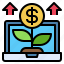 arrow, business, coin, computer, growth, laptop, up 